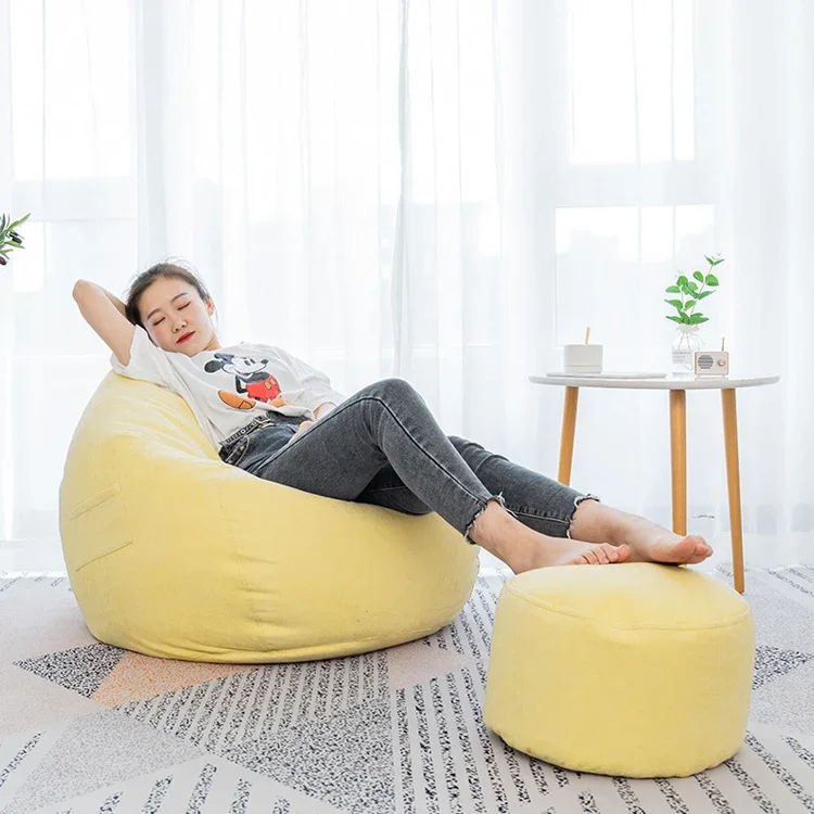 Canapé pouf jaune pour adultes, siège paresseux, chaise longue, pouf extérieur bouffant