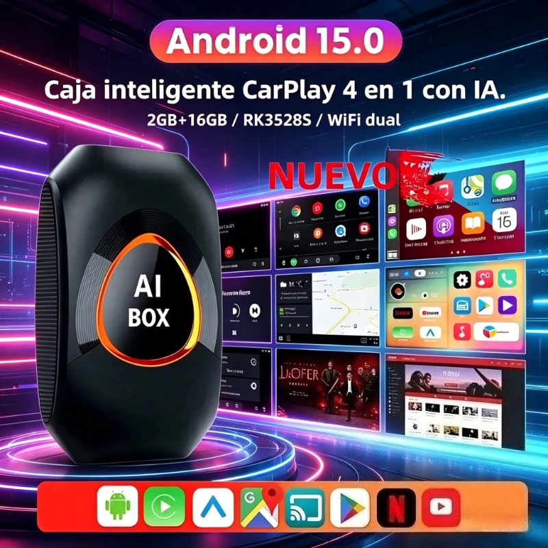 

Wireless CarPlay Android Auto Adapter Android 15.0 AI Box HDMI Output Mirrorlink 2GB+16GB RK3528S Car Smart Dongle