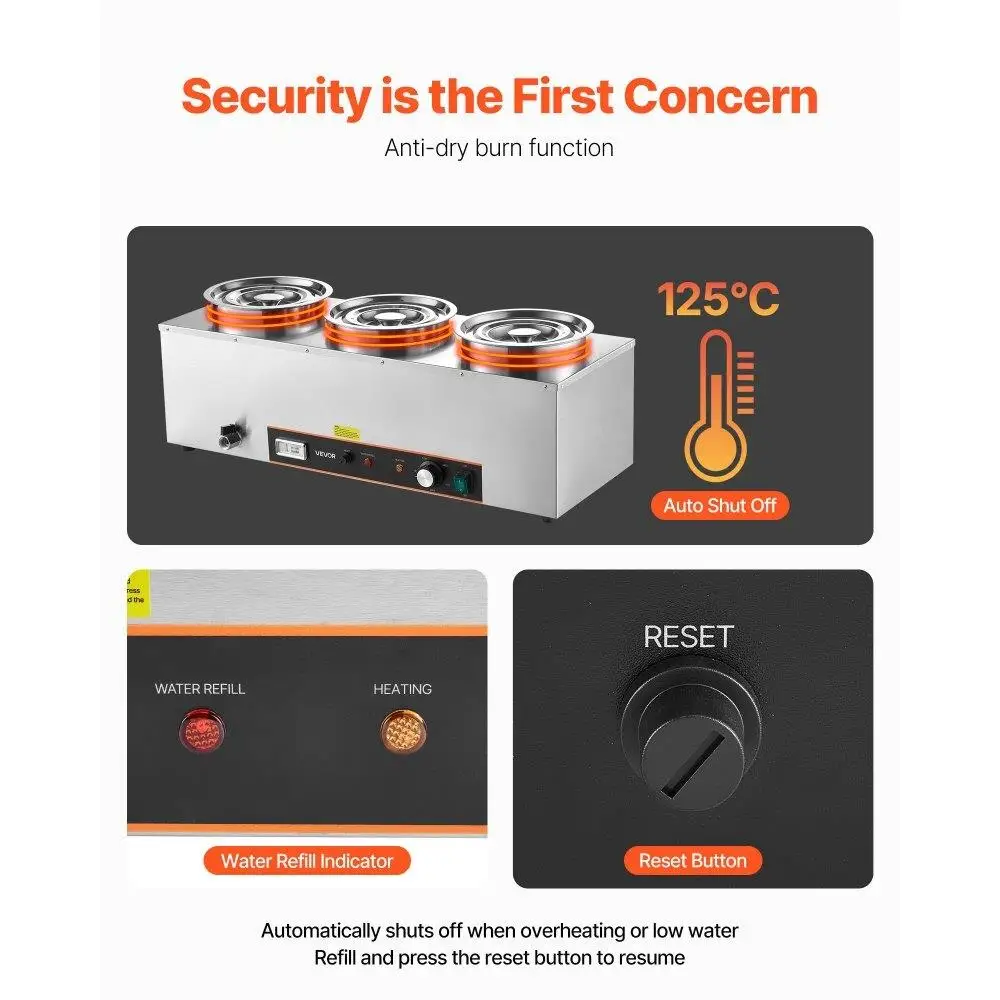 業務用スープウォーマー、3つの6クォートポットケトル加熱システム搭載、ケータリング・イベント向け