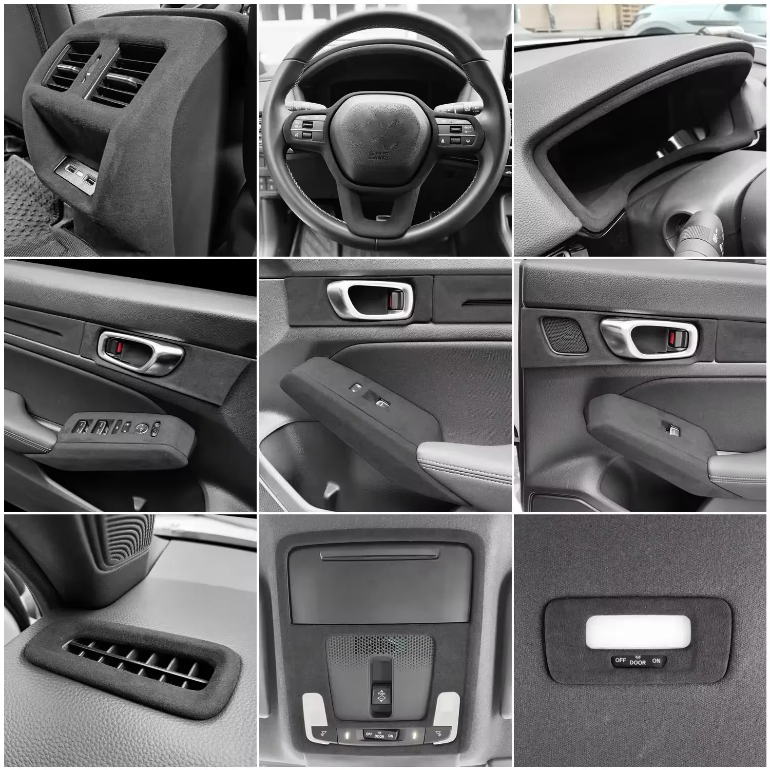 Armrest Box Cover, Fit For Honda 11th Civic 2022 2023 2024 Center Console Cup Holder Frame Suede Alcan tara Interior