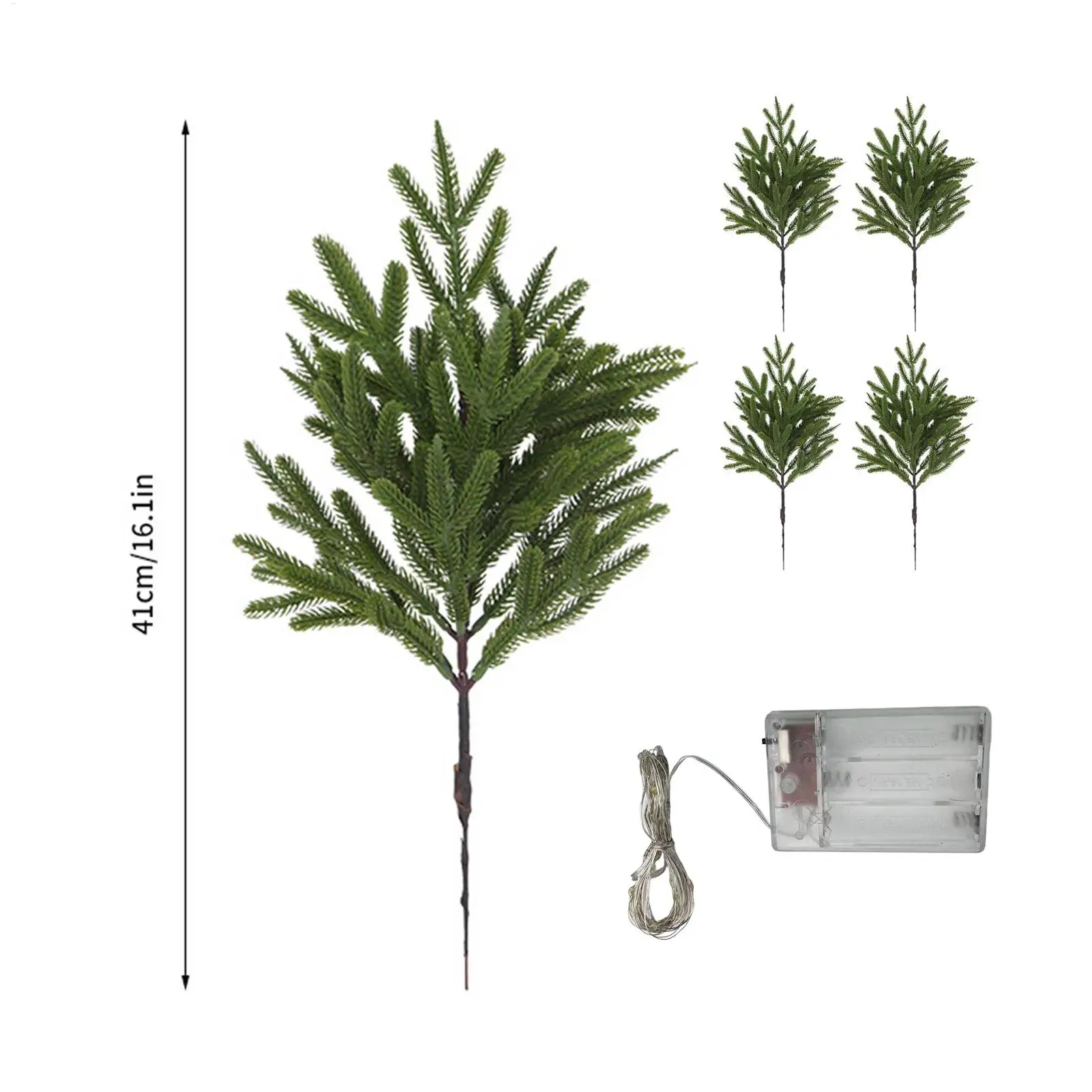 5 قطعة نباتات اصطناعية لعيد الميلاد فروع الصنوبر مع أضواء جذع الصنوبر الشمالي الواقعي للمزهرية الخضرة الاصطناعية طويلة الأمد