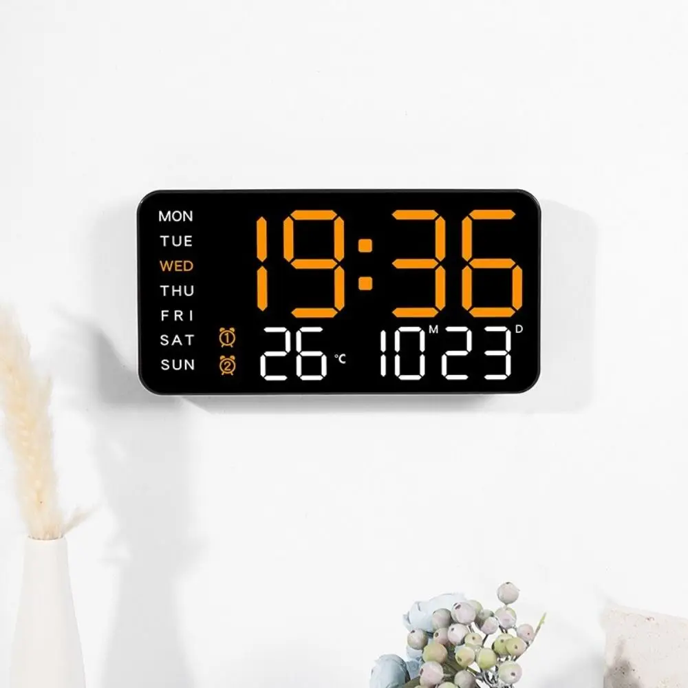 Voice Control Digital Wall Clock Large Display Week Date Display LED Alarm Clock 12/24H Format DST Function