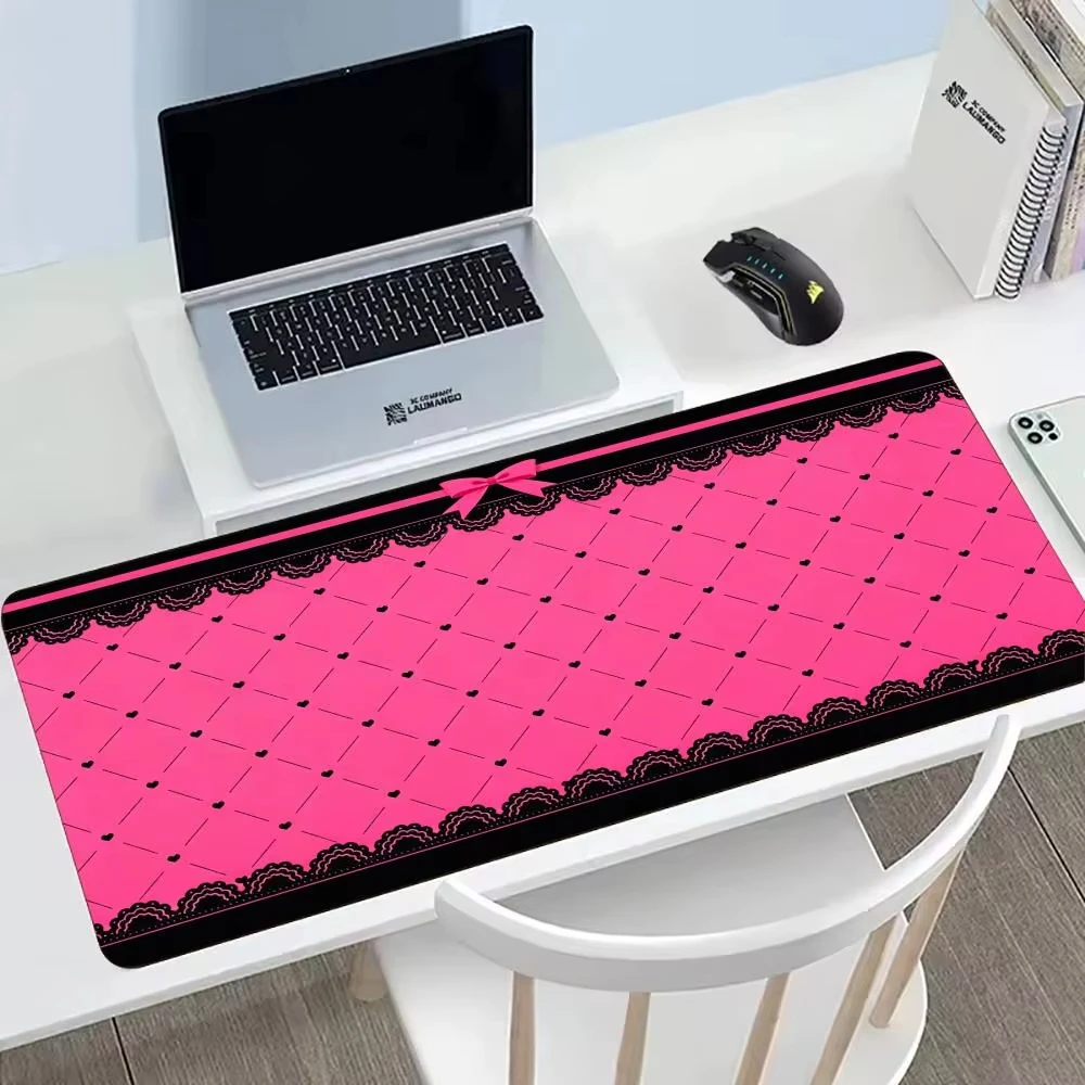 PU Leather Mouse Pad INS Style Sweet Pink Bow Lace Polka Dots MousePad Office Desk Mat Waterproof Non-Slip PU Desk Blotter Pad