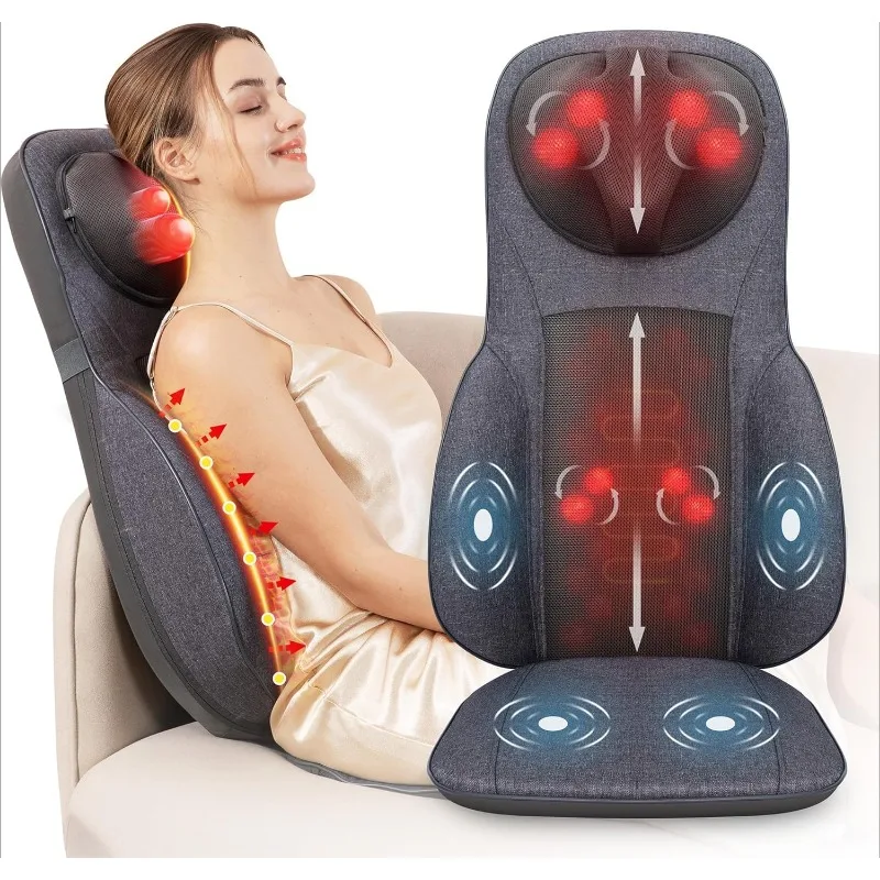 home.Neck Back Massager with Heat, Height Adjustable Chair MassagerPad for Back Support,Gifts for Dad,Mom,Gray