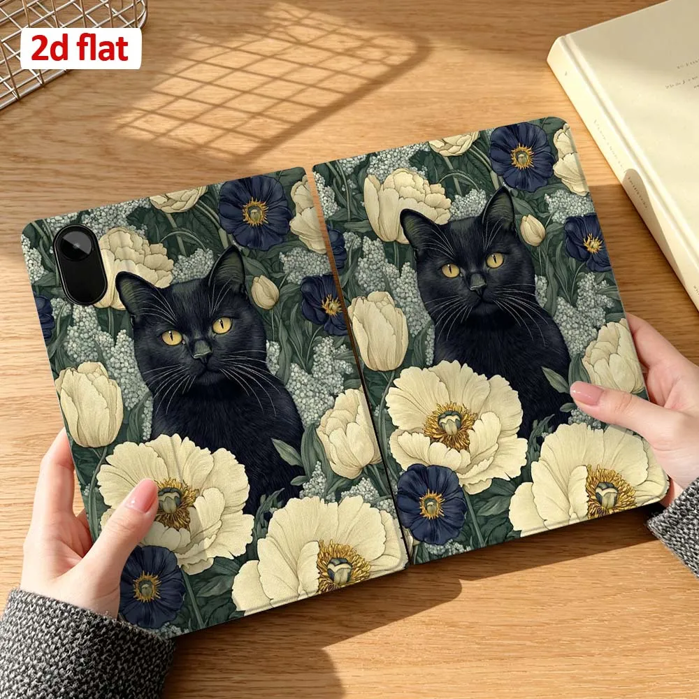 

Black Cat Floral Pattern Case For Xiaomi Mi Redmi Pad 5 6 7 8 6S Plus SE Pro K 2025 8.7 11 inch Pen Tray Tablet