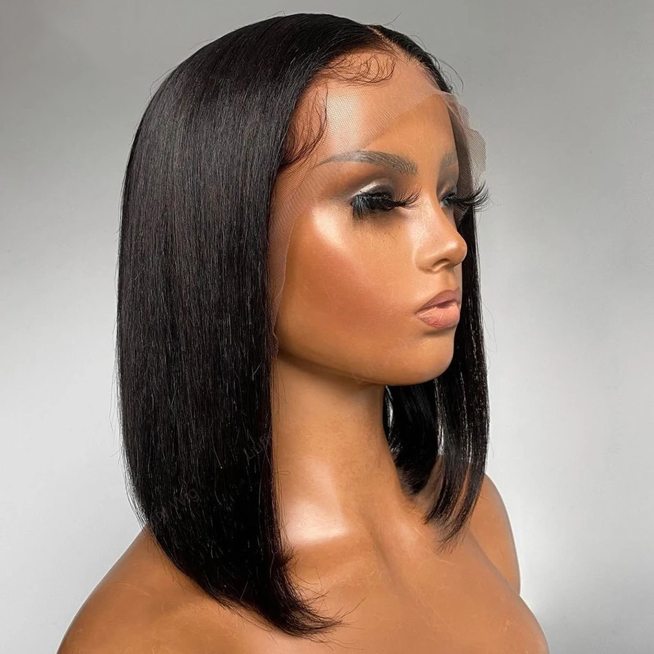 180Density Soft Short Bob Straight Natural Black Lace Front Wig For Women Babyhair Preplucked Heat Resistant Wine 99j Glueless