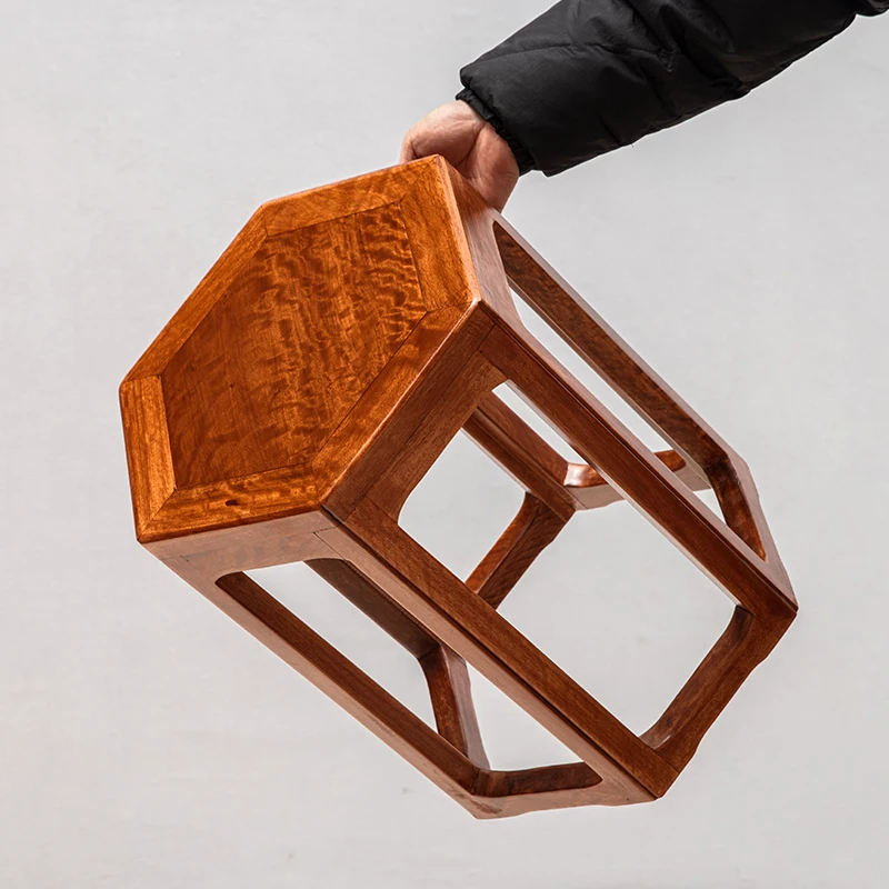 Artistic Redwood Hexagon Stool, Novelty Living Room Wooden Chair, Practical Creative Hexagonal Stool