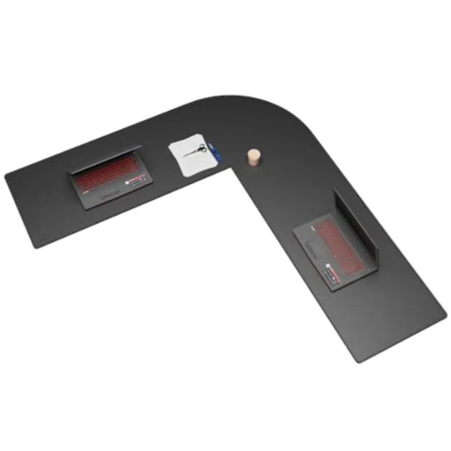 66.9" x 61.8" x 19.7" Black PU Leather L Shaped Desk Pad Blotter 67-inch Large Corner Computer Table Mat for Home Office Worksp