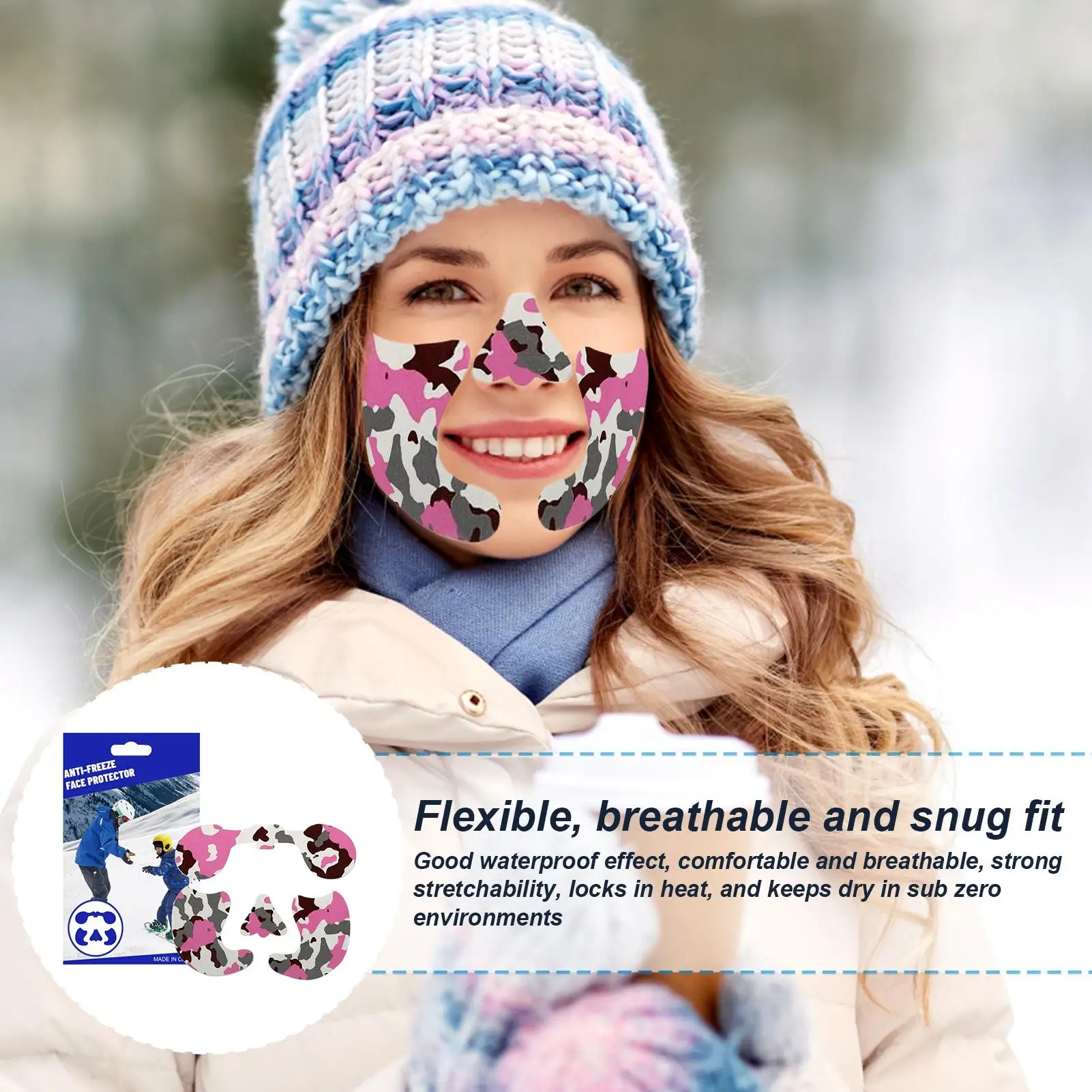 Adesivo facial de snowboard, adesivo respirável, proteção uv, clima frio, protetor solar, adesivo facial para inverno, pesca no gelo, escalada