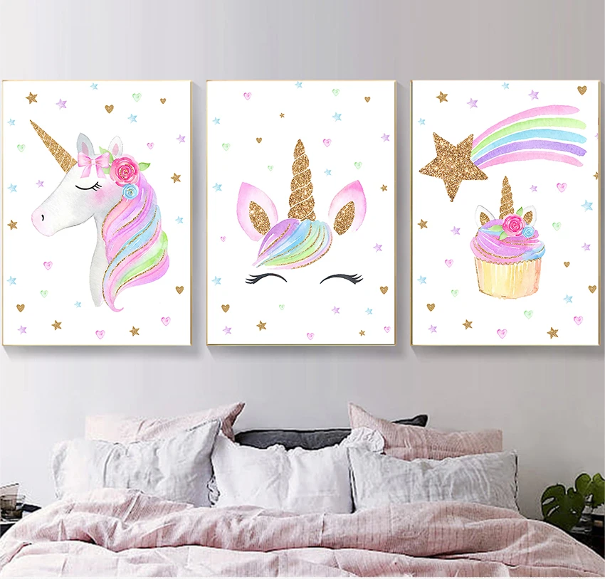 Cute Canvas Painting Nordic Decoration Picture Children Kids Bedroom Decor Rainbow Unicorn Wall Art Prints Baby Nursery Poster