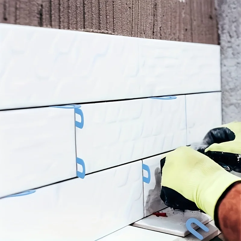 100 Stück blaue U-förmige Nivellierungsscheibe aus Kunststoff für Hufeisenfliesen, ideal für Heimwerker- und professionelle Pflasterprojekte