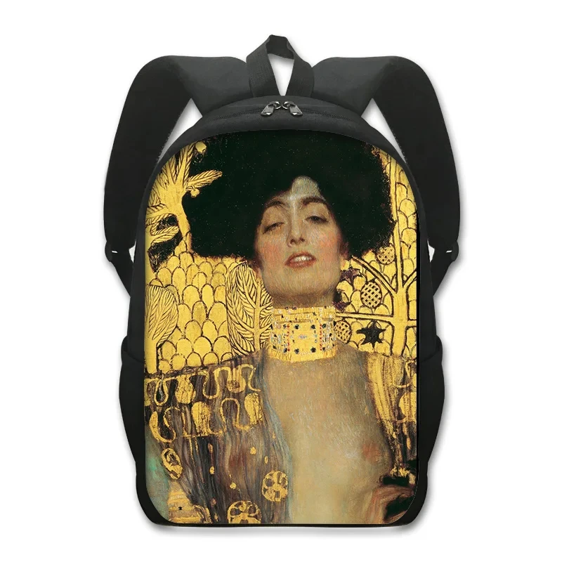 Famoso óleo pintura saco de escola, lágrimas beijo lírios estrelado noite mochila, Gustav Klimt Claude Monet Van Gogh estudante mochila