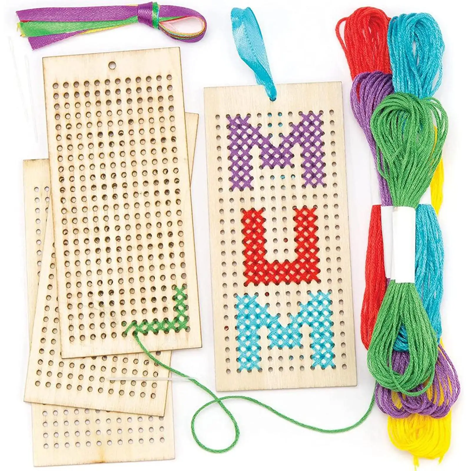 4 قطعة طقم تطريز للإشارة المرجعية عبر غرزة مع 5 قطعة خيوط الخياطة فارغة خشبية مطرزة المرجعية عدة الفن والحرف اليدوية #2