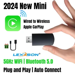 2024 Mini Apple CarPlay Wireless Adapter Car Play Dongle Bluetooth WiFi Fast Connect Plug and Play for OEM Wired CarPlay Car New