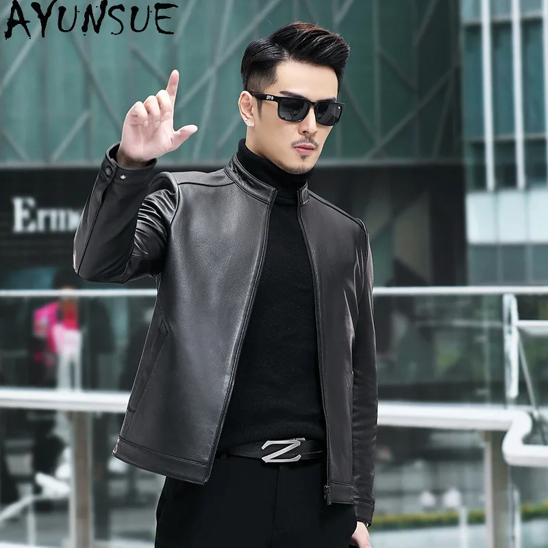 

AYUNSUE Real Leather Jacket Men 2025 Business Casual Autumn Man Clothes Top Layer Cowhide Coat New in Outerwears Jaqueta Couro