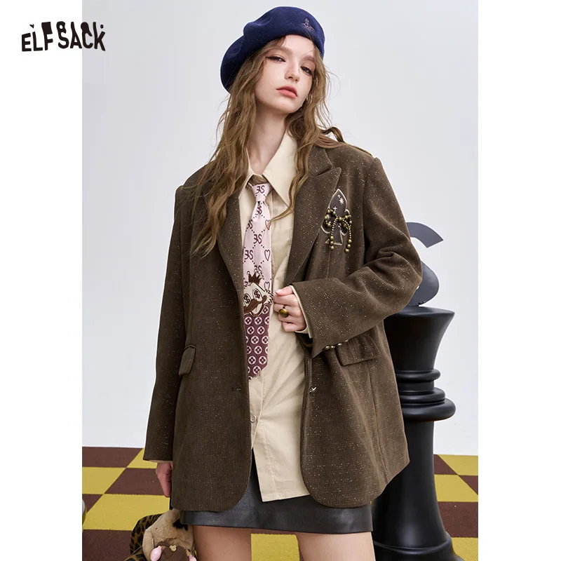 

ELFSACK 2025 Winter New Arrivals Elegant Bowknot Accessory Blazer For Woman