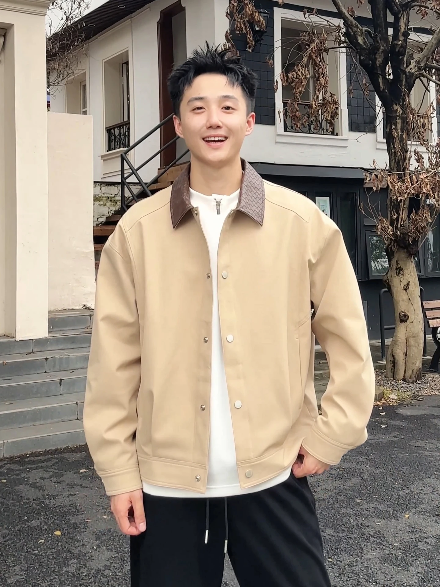 

Retro American Woven Leather Collar Jaet Men's ort Baseball Sle Autumn Cleanfit Detroit Coat Youth ular Loose Fit