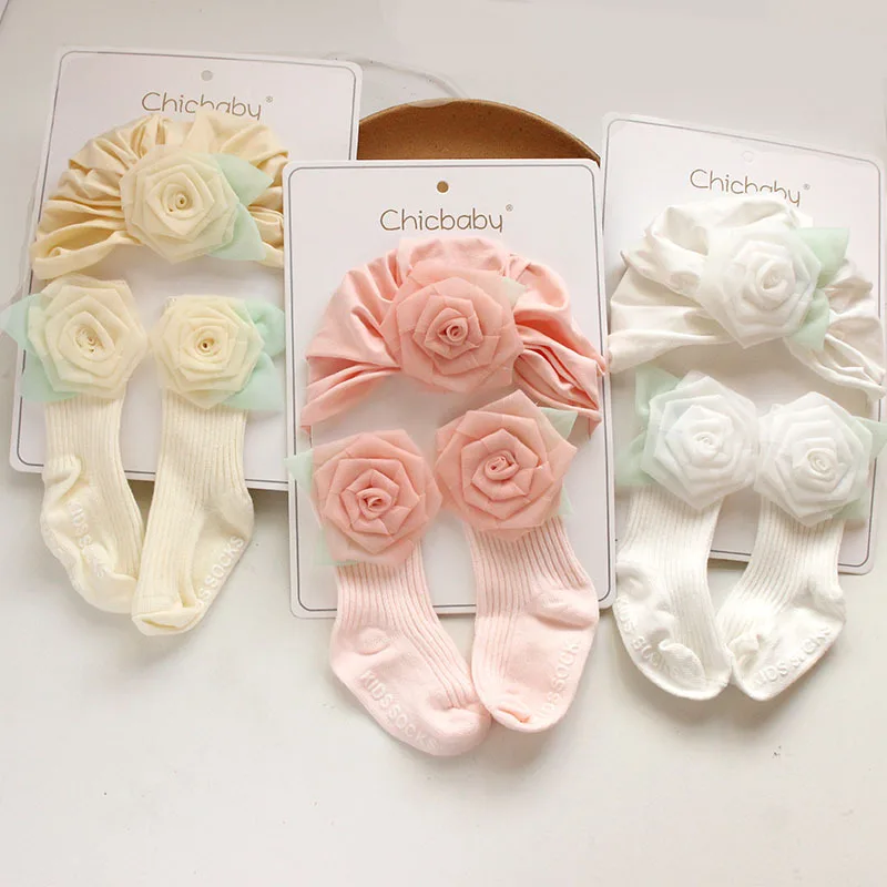 

Baby Hat Socks Set Cute Flowers 0-12 Months Autumn Newborn Baby Fetal Cap Newborn Winter Male And Female Baby Socks Hat