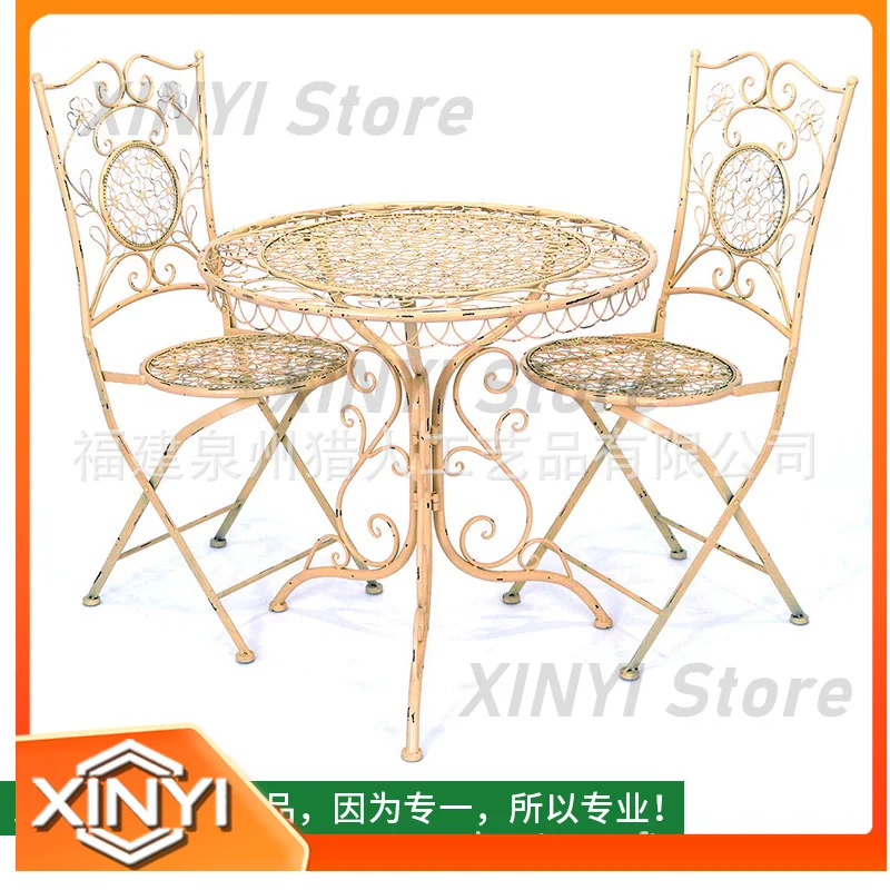 Outdoor Iron Garden Table and Chair Set for European Style Patio Balcony Coffee Table Leisure Furniture 3 Piece Set