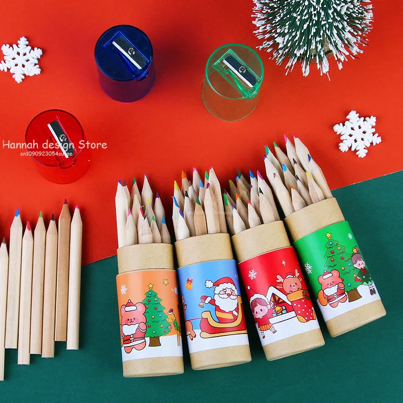 12 Color Christmas Painting Pencil Set Santa Claus Girl Bear Merry Christmas Decor for Home Xmas Ornaments Kids Gifts