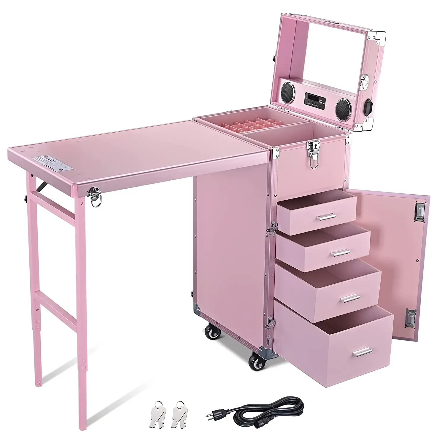 Cosmetic Trolley Travel Storage Organizer Nail Tables with 4 Drawers Rolling Manicure Table Nail Polish Workstation