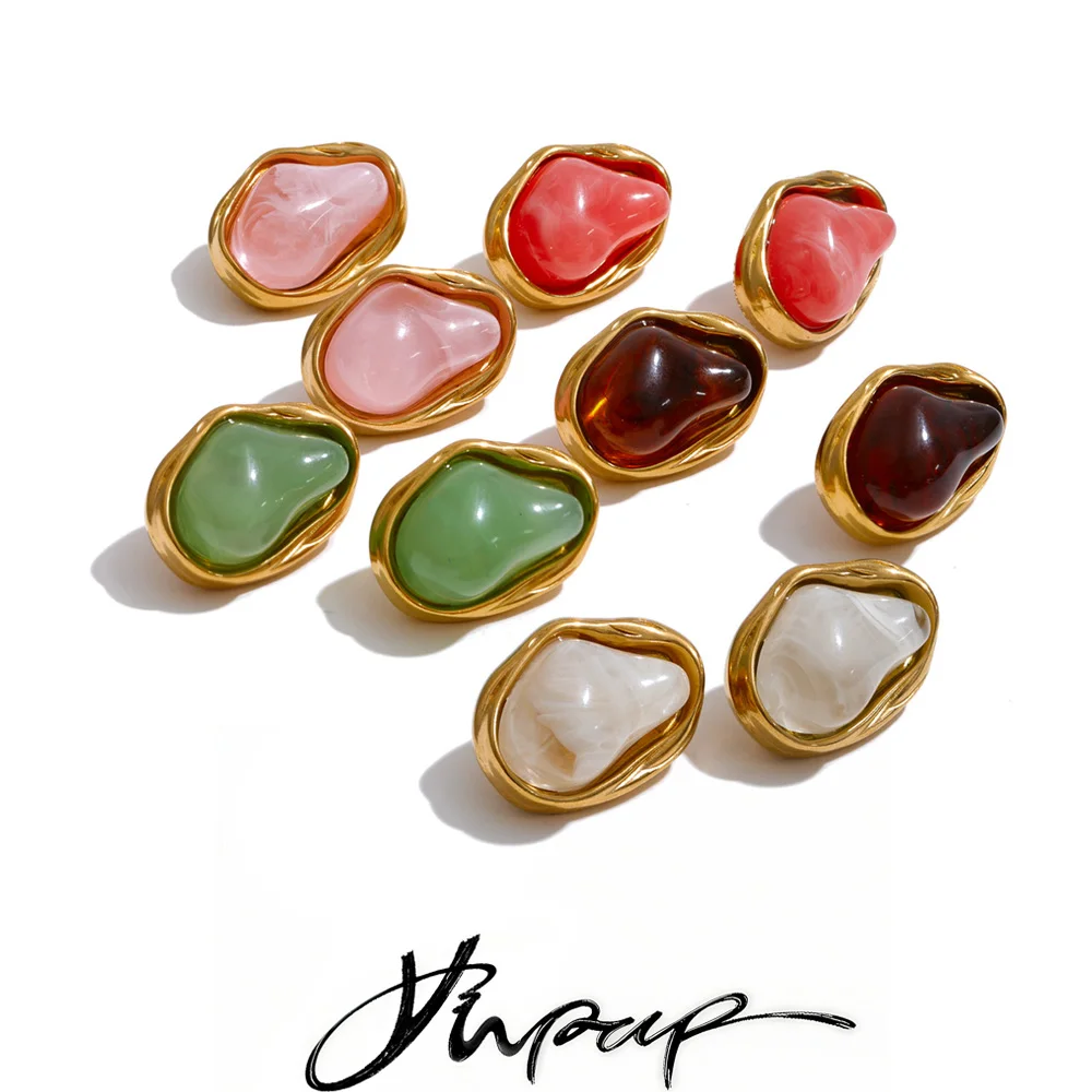 Yhpup 5 Color Spring Summer Acrylic Resin Candy Stud Earrings for Women Stainless Steel Gold Color Exclusive Jewelry