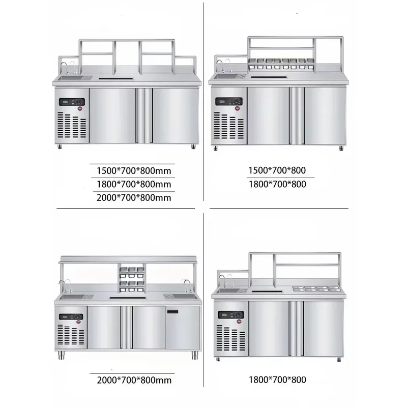 Full Set of Commercial Bubble Work Station Fast Food Juice Work Refrigerated Workbench Bubble Machine with Shelves