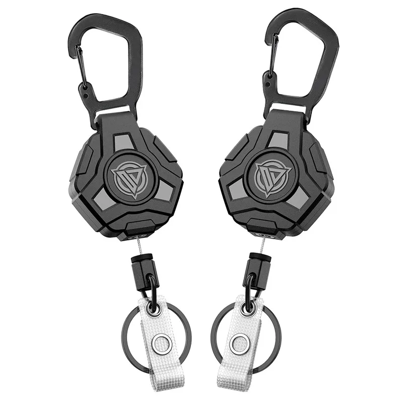 Black Polygonal Carabiner Retractable Badge Reel With Steel Wire Rope, Anti-lost Anti-theft Stretch Key Holder Clip Outdoor