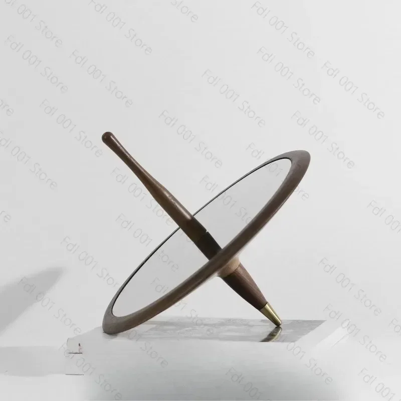 Metal Walnut Wood Desktop Spinning Top Decor For Living Room