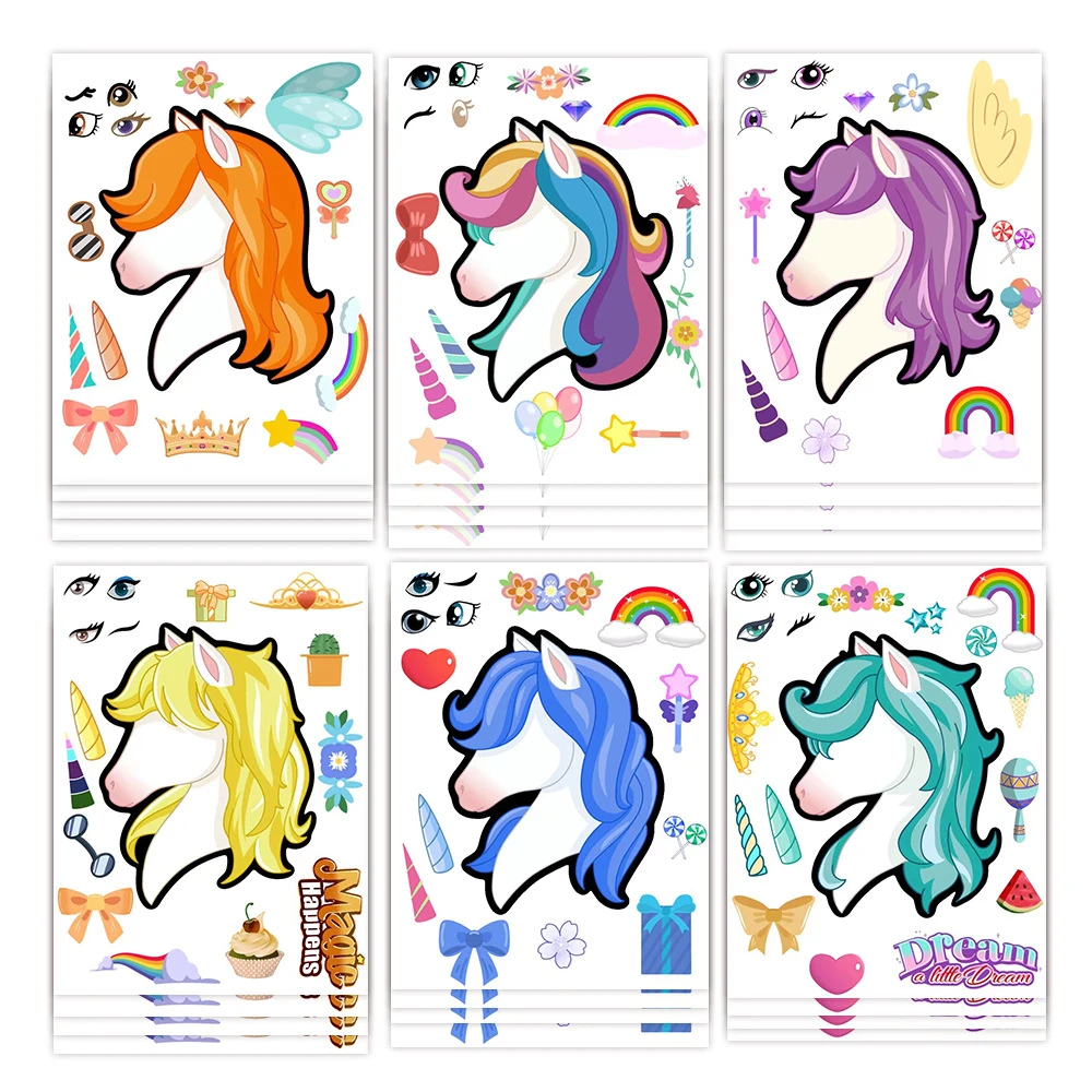 8 Sheets Kids DIY Craft Stickers - Make A Unicorn Face Assemble Puzzle Stickers for Girls & Boys RecordingYourLife Store