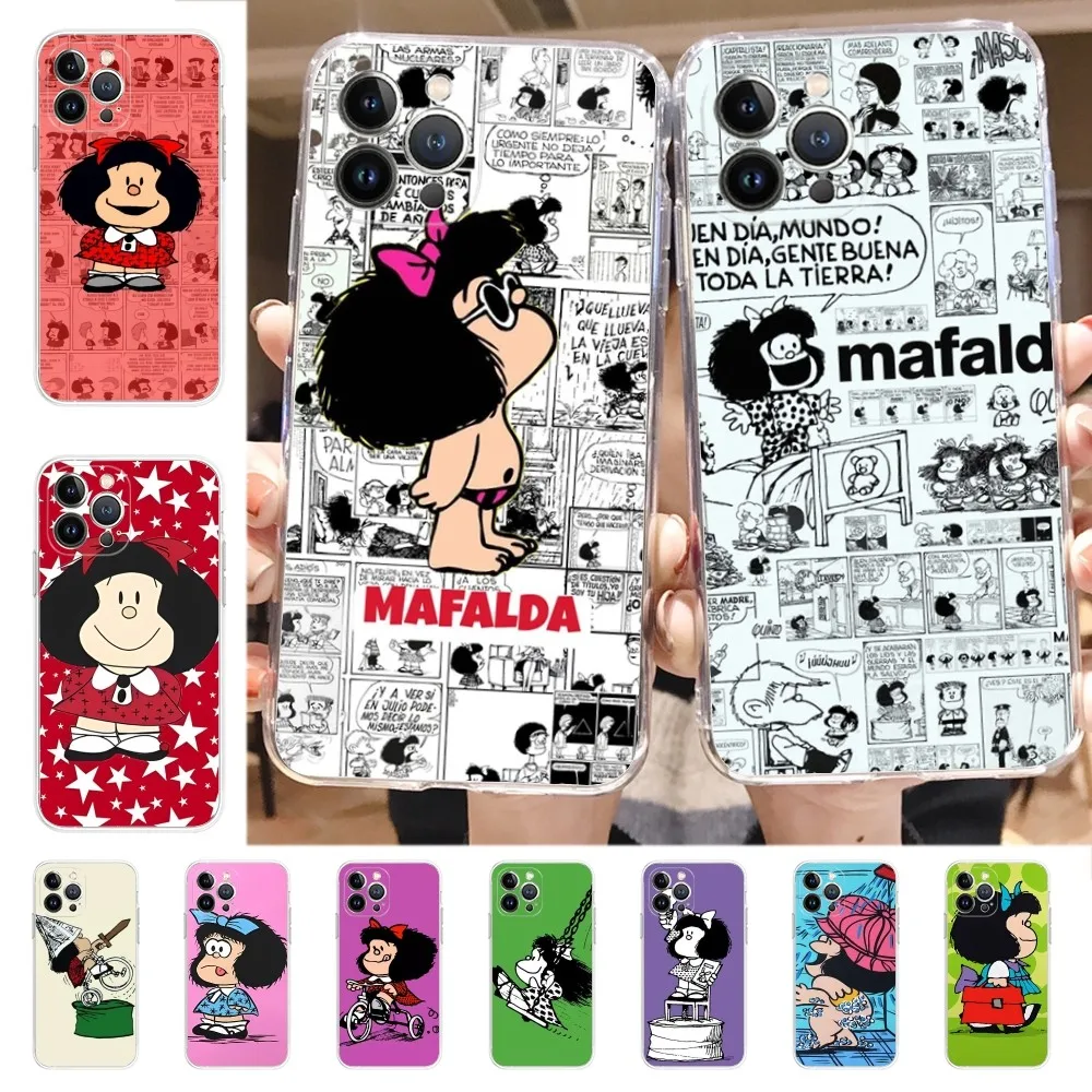 Cartoon Mafalda Phone Case for iPhone 16 15 8 7 6 6S Plus X SE XR XS 14 11 12 13 Mini Pro Max Mobile Case