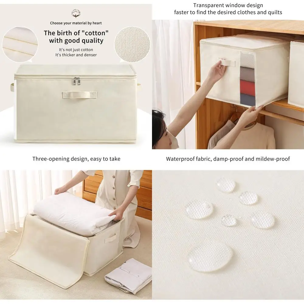 

Большие холщовые сумки для хранения (6 шт.) для шкафа, одежды и одеял с двойной молнией и ручками