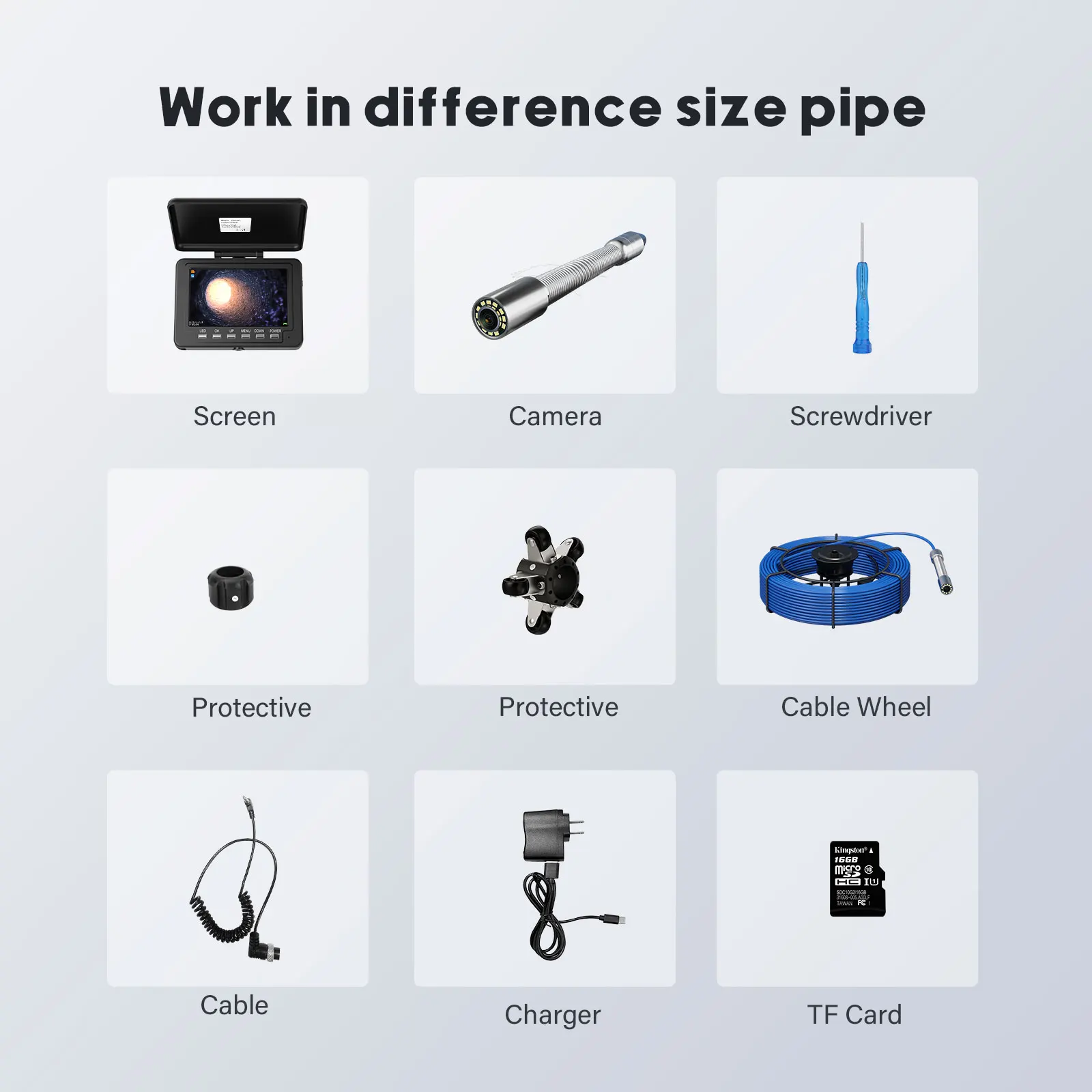 Pipe Inspection Camera 5in+ Self-Leveling 512HZ Transmitter+Audio Recording +DVR Drain Sewer Inspection Video Endoscope Camera