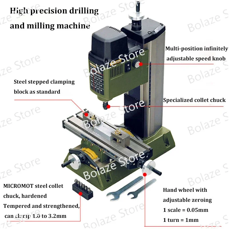 Milling Machine MF70 Bench Driller Woodworking Lathe with Optional Dividing Head Chuck Tungsten Steel Cutter Bits Vise