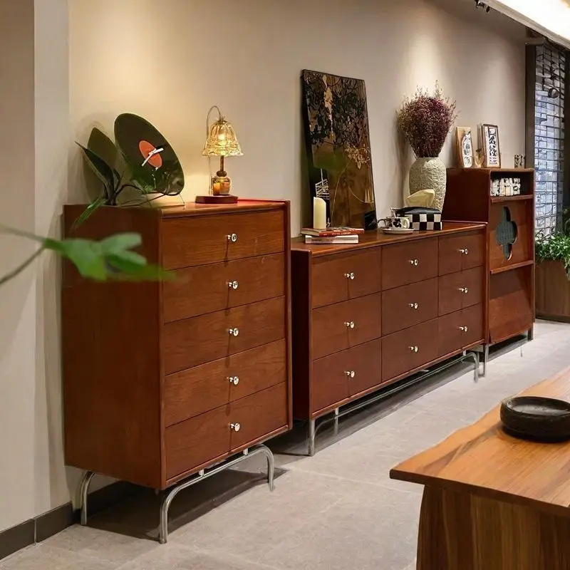 

Retro style six chest cabinets Middle antique style chest cabinets Solid wood chest cabinets Solid wood living room against
