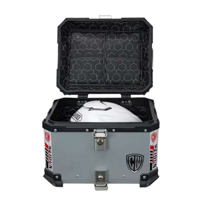 

STLF Universal Durable Cargo Case with Backrest 45L Motorcycle Rear Storage Carrier Box Electric Scooter Trunk Back Box