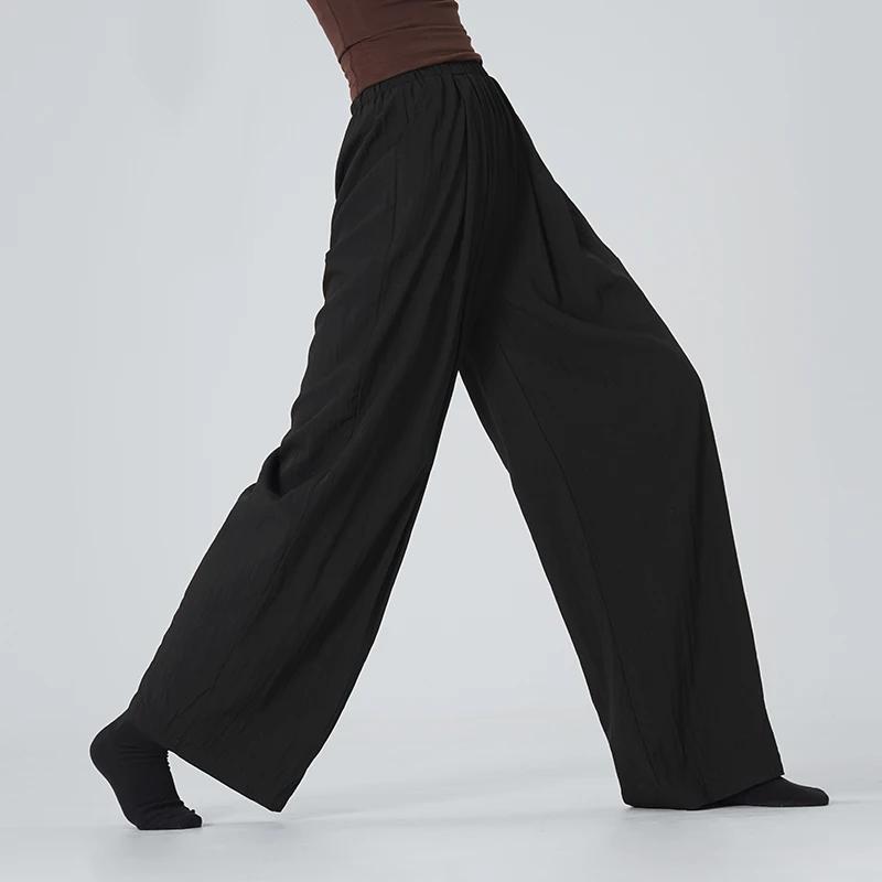 Ivoogle Adult Off-The-Shoulder Ruched Mesh Top with Stacked Sleeve Natural Pleated Loose Straight Leg Ballet Trousers Casual Set