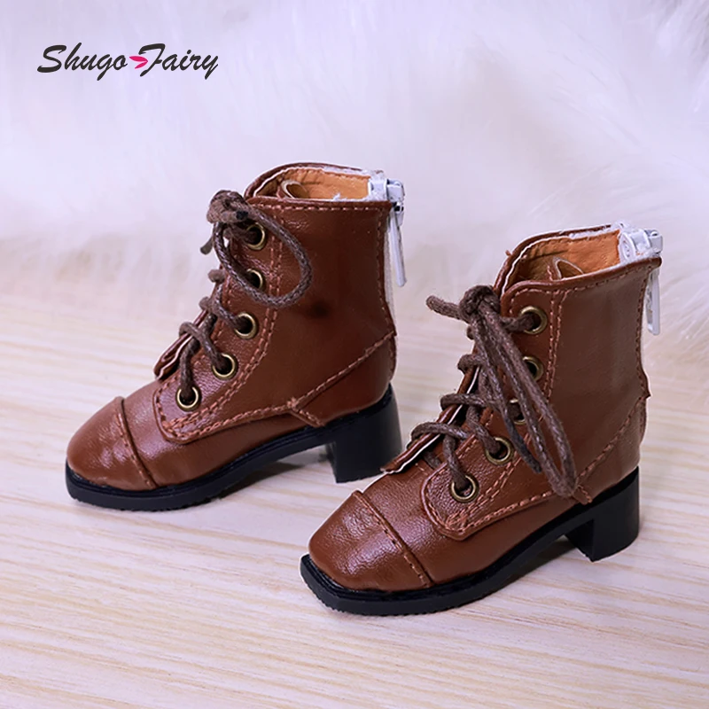 BJD 인형 신발, 1/4 산스크리트어 셀리아 영국 가죽 부츠, 플랫 피트 레이스업 버스킨, BJD 액세서리, 블랙 다크 브라운 화이트 슈가페어리