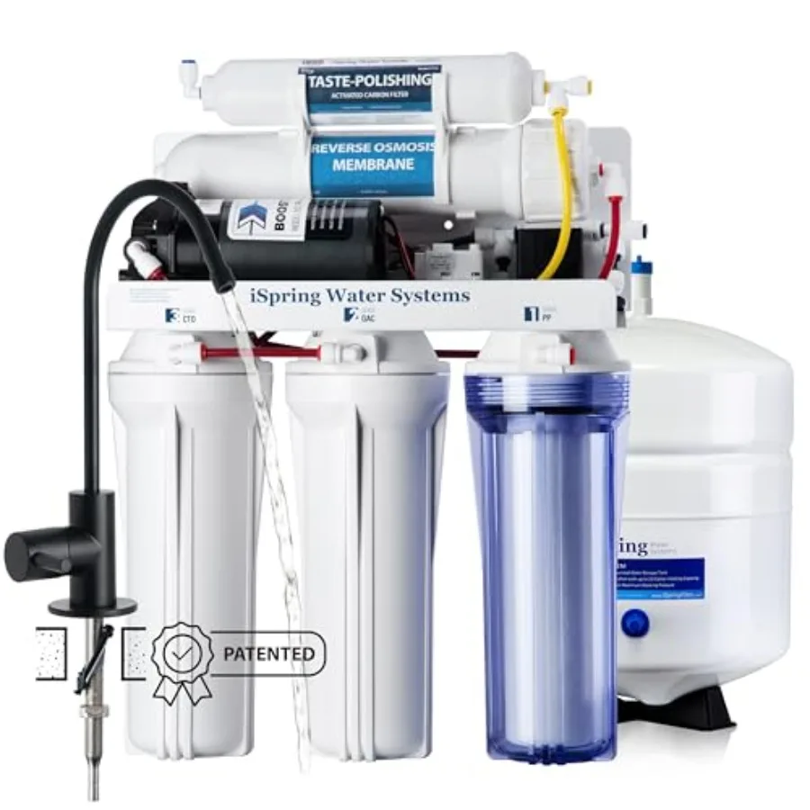 RCC7P-BLK 5-Stage Reverse Osmosis System with Booster Pump RO Water Filtration System Sleek Black RO Faucet TDS PFAS Removal Pa