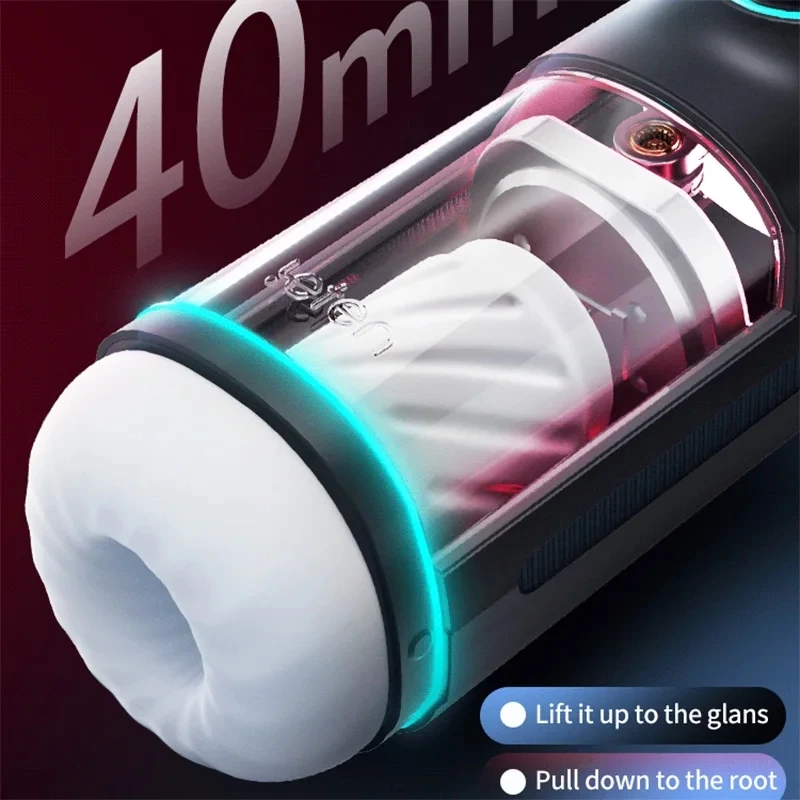 Male Masturbator Automatic Telescopic Blowjob Machine Heating Masturbation Cup Real Vaginal Pocket Pussy Sex Toy for Men 18