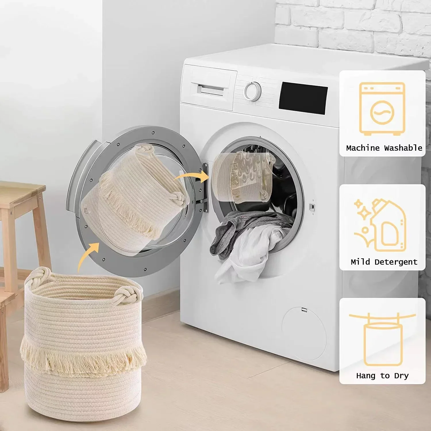 Fringe Cotton Rope Laundry Basket Dirty Clothes Sundries Storage Bucket Children Kid Toy Storage Container 27x28cm
