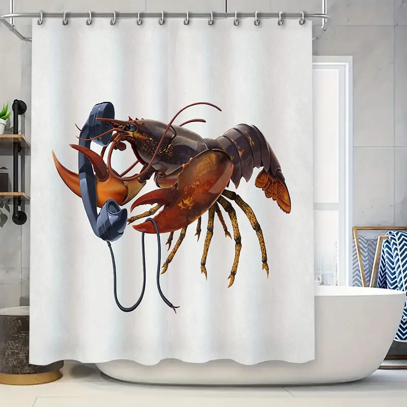 Lobster Shower Curtain Funny Seafood Bathroom Decor Ocean Theme Waterproof Shower Liner Coastal Decor Home Decor Unique Gift