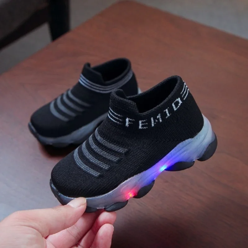 Zapatillas Kid Sneakers Autumn Boy LED Light Illuminated Shoe Breathable Girl Casual Shoes Elastic Kid Shoe Girl Shoe Кроссовки