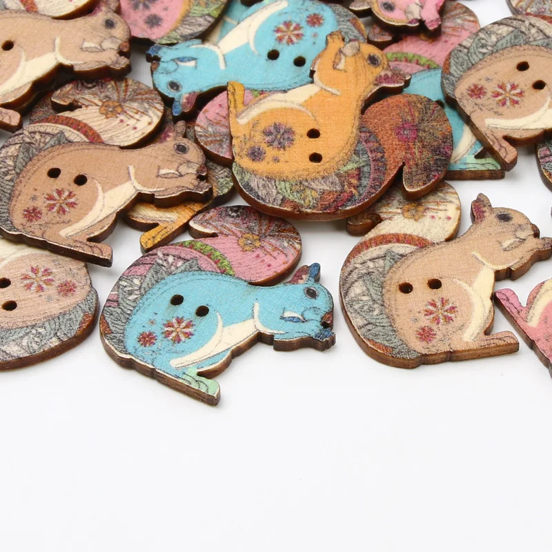 30pcs/30mm Buttons 2 Holes Mixed Color Pattern Squirrel Sewing Clothing Decoration Scrapbook Diy Handmade Home craft Supplies