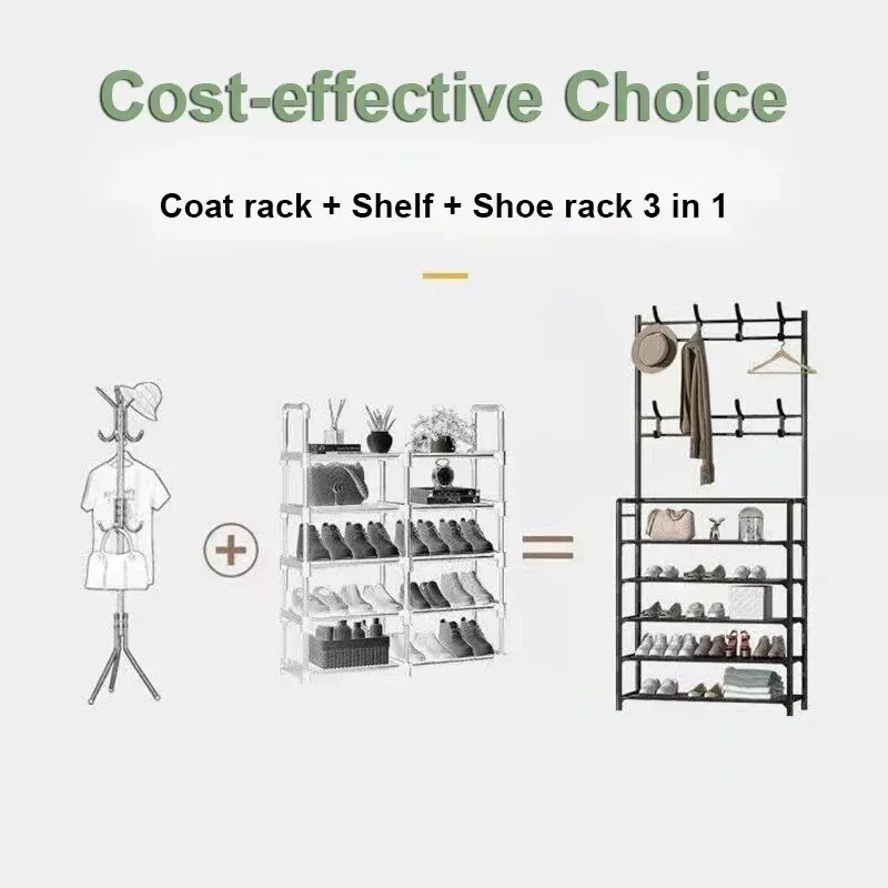 1Pc Shoe Rack Floor Shoe and Hat Rack Load-bearing Living Room Organizer Clothes Hat Coats Shoes Combination Storage Shelf image 2
