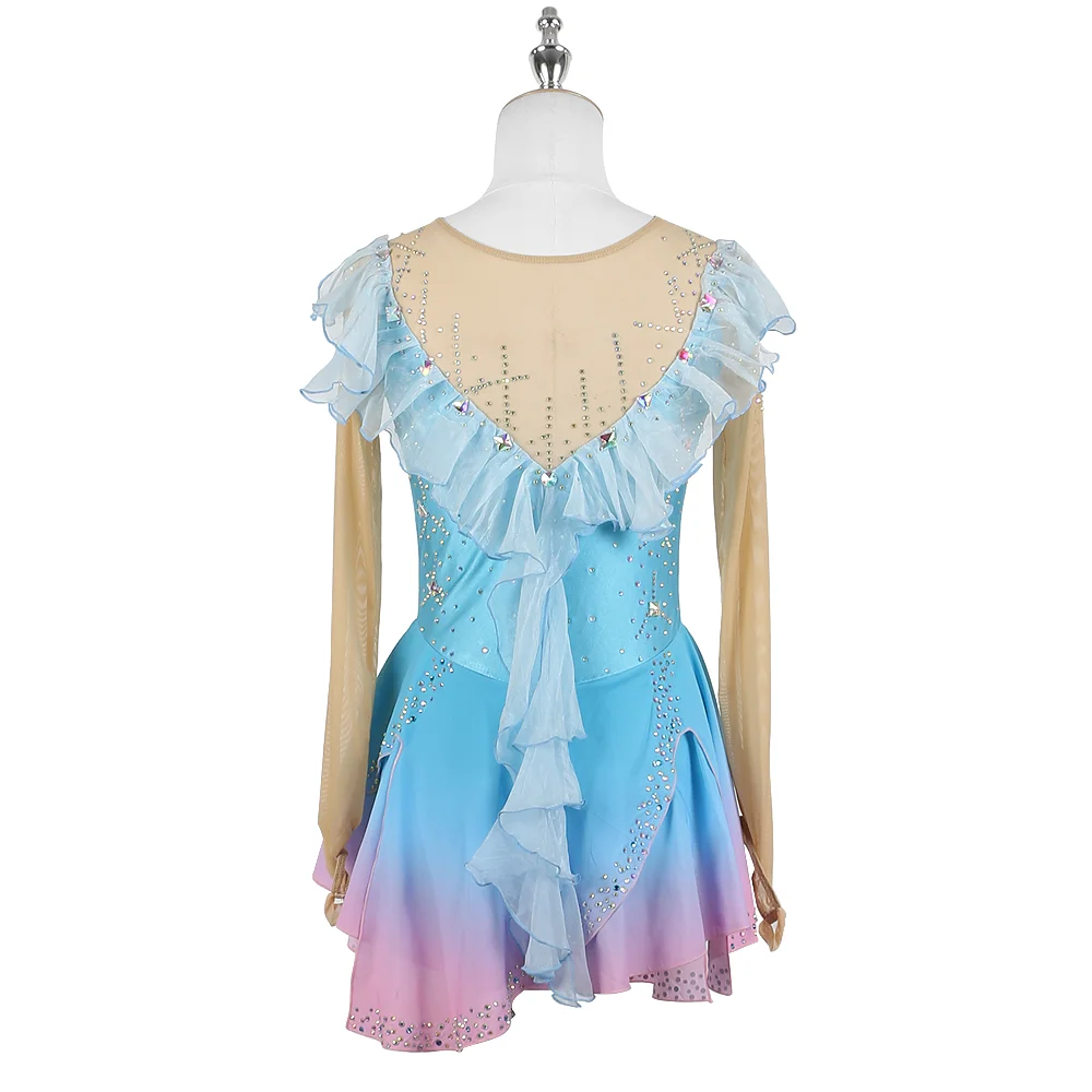 Zagitova-Robe de patinage artistique pour femmes et filles, jupe en maille, bleu nickel é, rose, compétition de performance