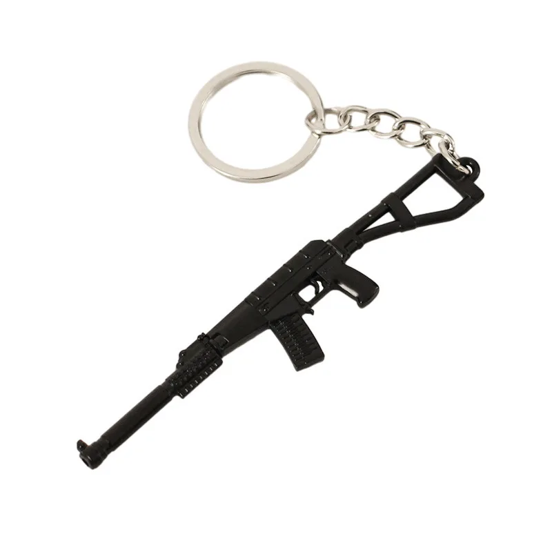 9CM Mini Gun Model Keychain AC-VAL Model Jewelry Weapon Metal Pendant Key Chain Bag Car Key Holders Gift For Kids Men