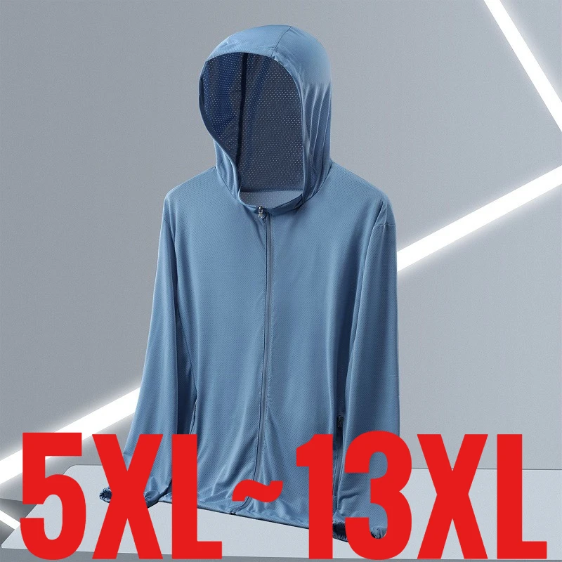 Extra Plus Size Men's Sun Protective Jackets Long Sleeve Hood Summer Ice Silk Windbreaker Big Large Loose Fit Outdoor Sunscreen