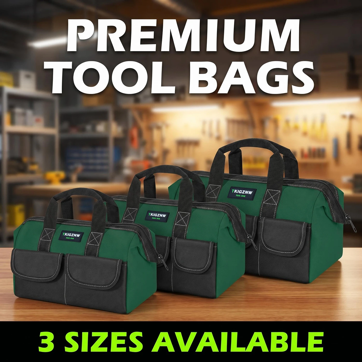 TKIGZNW B012-3 Green Tool Bag 12/14/17 Inch 600D Oxford Cloth Multi Pockets Portable Electrician Carpenter Hardware Storage Bag