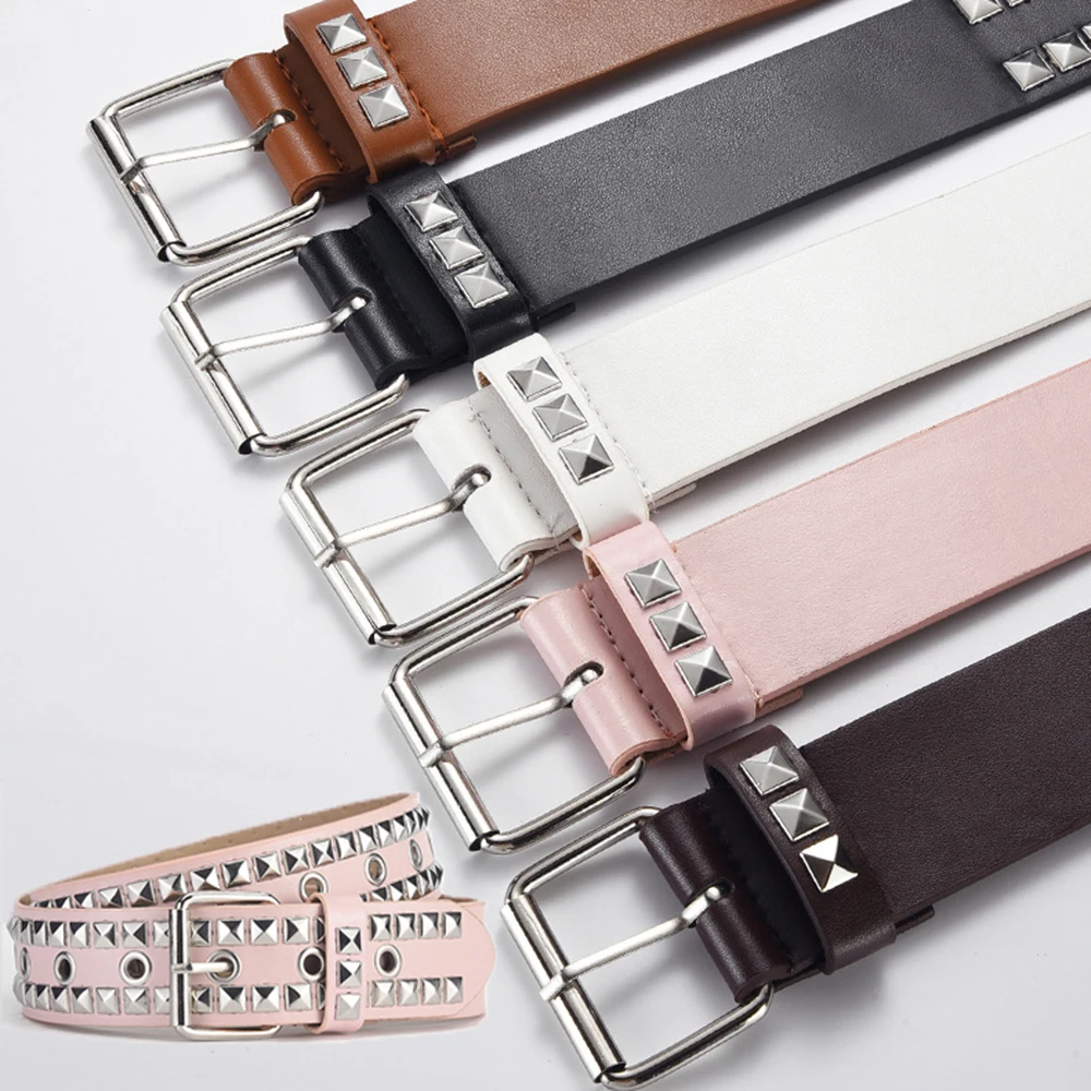 

2024 New Women Leather Punk Belts Full rivets Studded Luxury Brand Belt men and women Punk rock wild Jeans Belts Y2K Girls belt